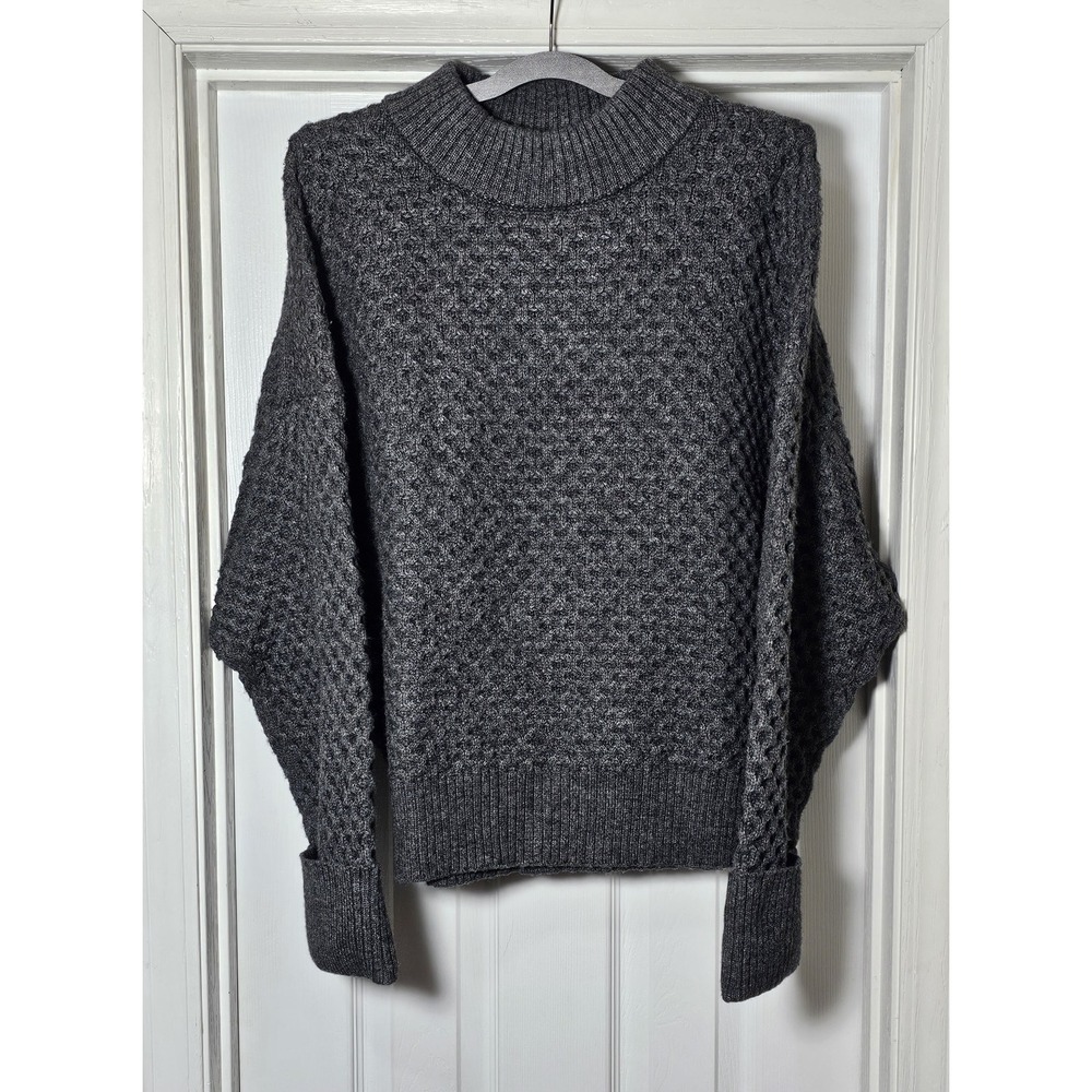 J.CREW Honeycomb Mockneck Sweater Women's Size XXL Gray Wool Blend Chunky Cozy